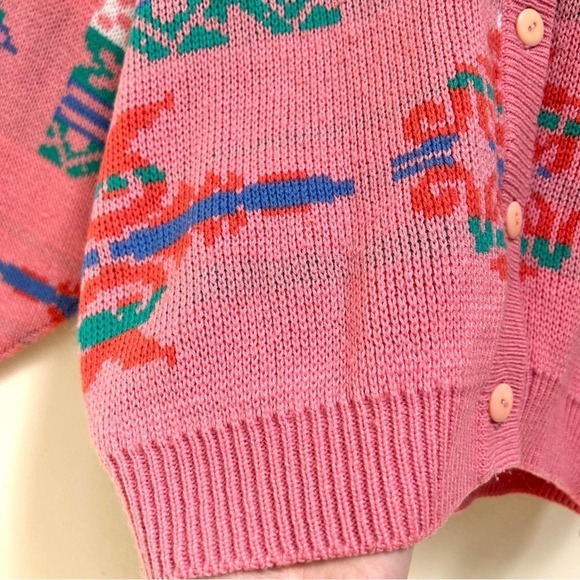 Vintage Pink 80s 90s Lindsay Gray Cardigan Sweater Made in Korea, Size Medium - Picture 5 of 14